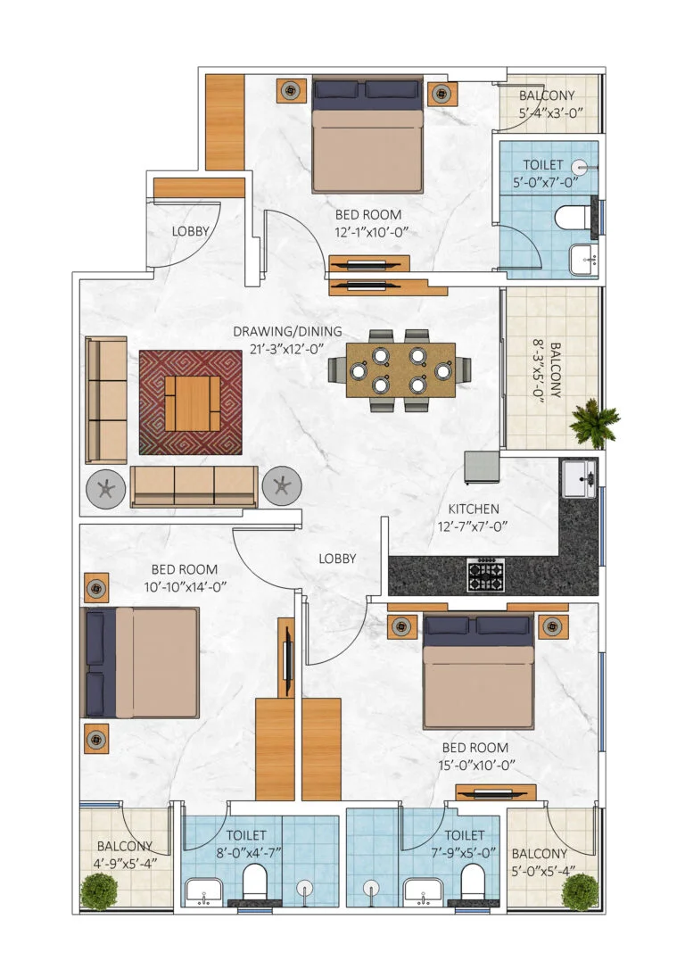 3bhk floor plan type 2