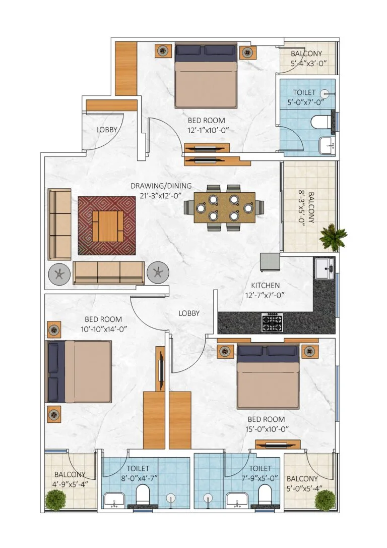 floor plan 3bhk