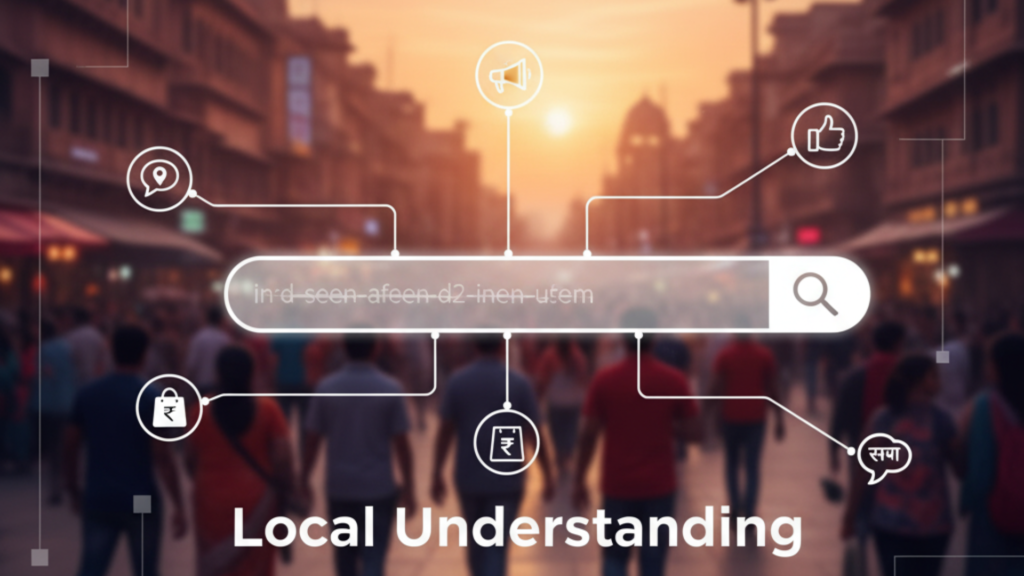 Digital icons over the Hawa Mahal with the text "Local Understanding