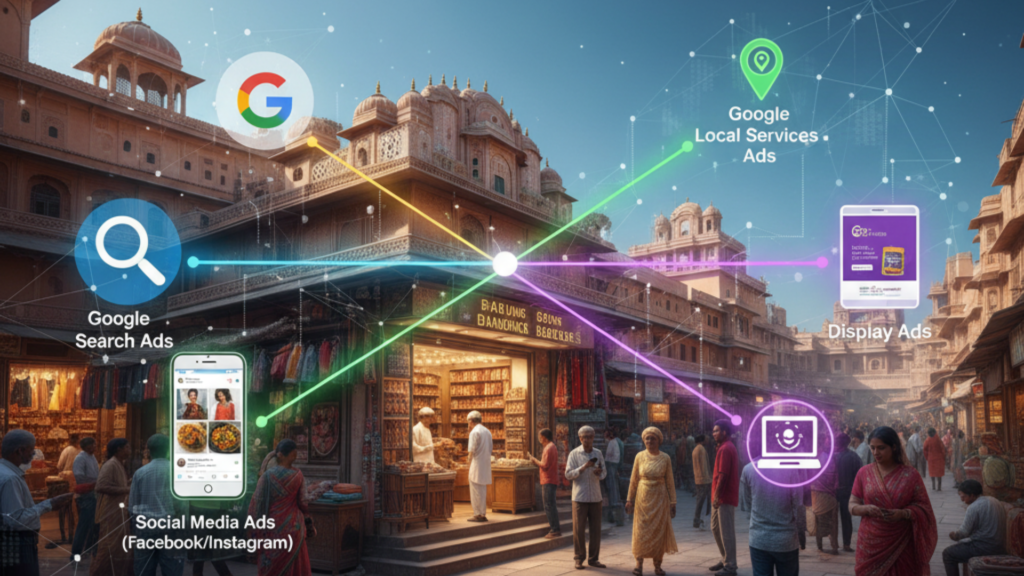 billboard, social media, Google Search, and analytics for a local business