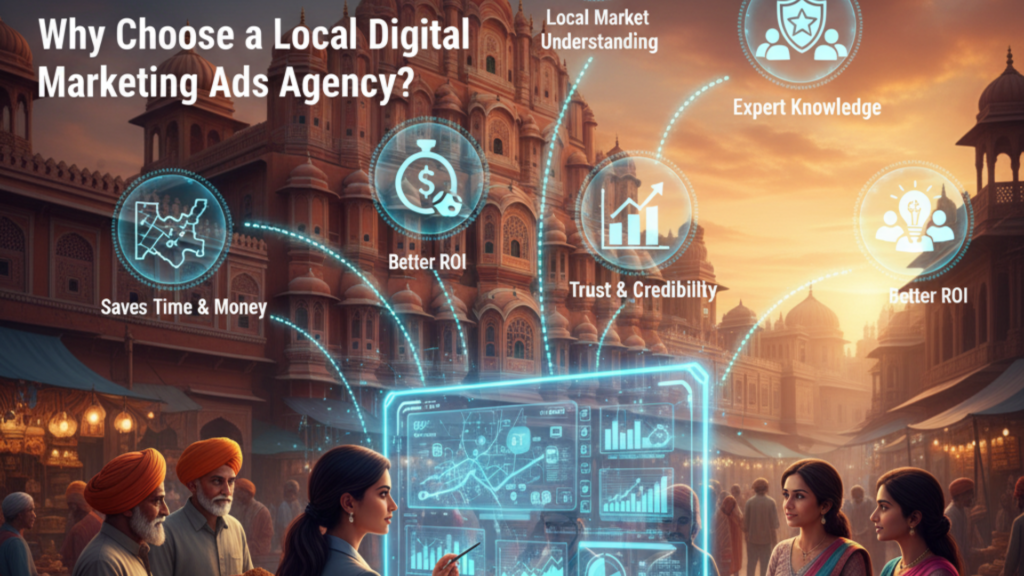 A conceptual image highlighting the benefits of choosing a local digital marketing agency for business growth and better results